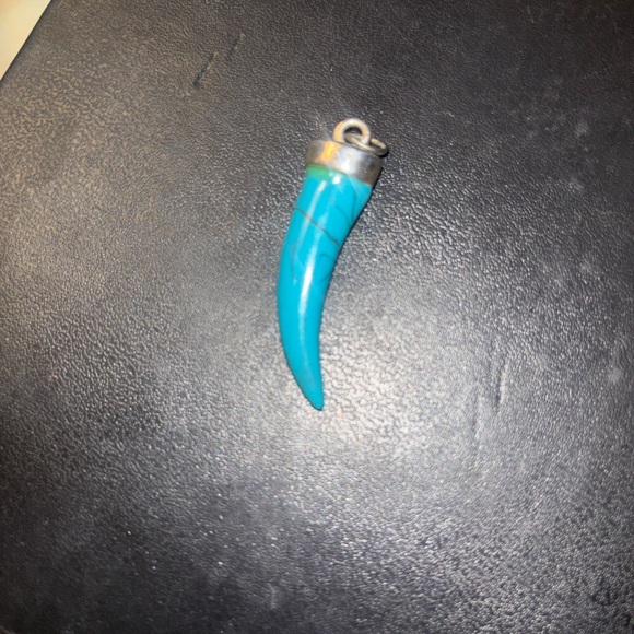 Turquoise Horn Pendant with Silver Accent - Picture 6 of 8